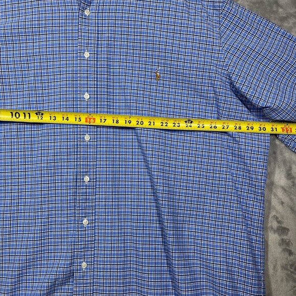 Ralph Lauren Blue Plaid Button-Down Oxford Mens 3XB Big Long Sleeve Flesh Pony - Picture 5 of 7